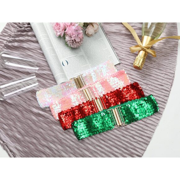 6951 Ladies Shinny Wide Waist Belts Interlock Buckles Sequins Decor